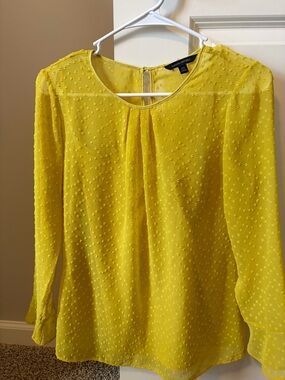 Banana Republic Yellow Swiss Dot Long-Sleeve Blouse XS
